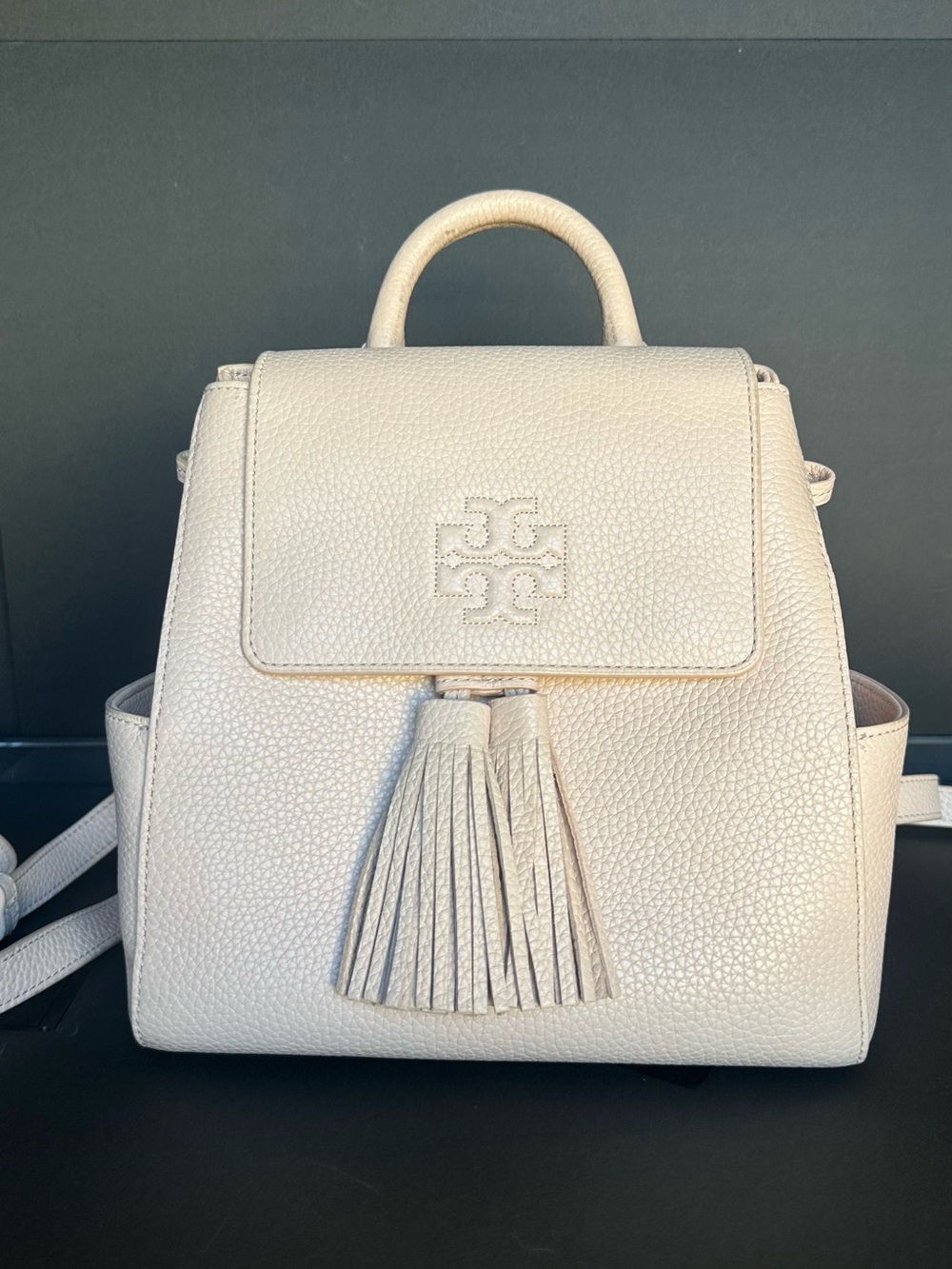 Tory Burch Blush Pink Mini Thea Leather Tassel Backpack